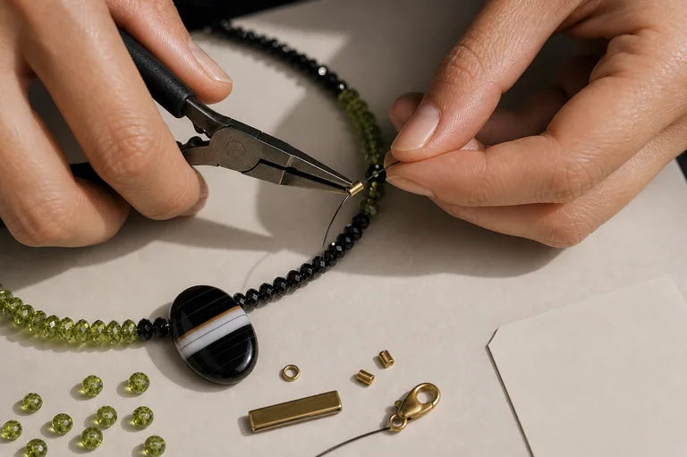 Hands shaping The Green Flash Collar inside the Rare By Me live atelier